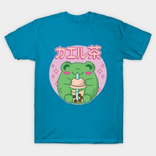 Kawaii Frog Drinking Bubble Tea Cute Boba Lover T-Shirt